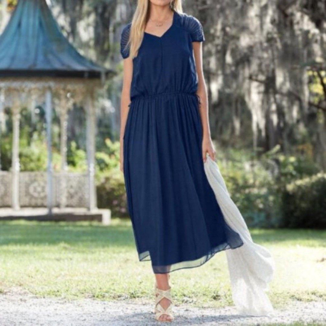 Sundance Gossamer Dreams 100% Silk Maxi Dress Gown Midnight Blue Large