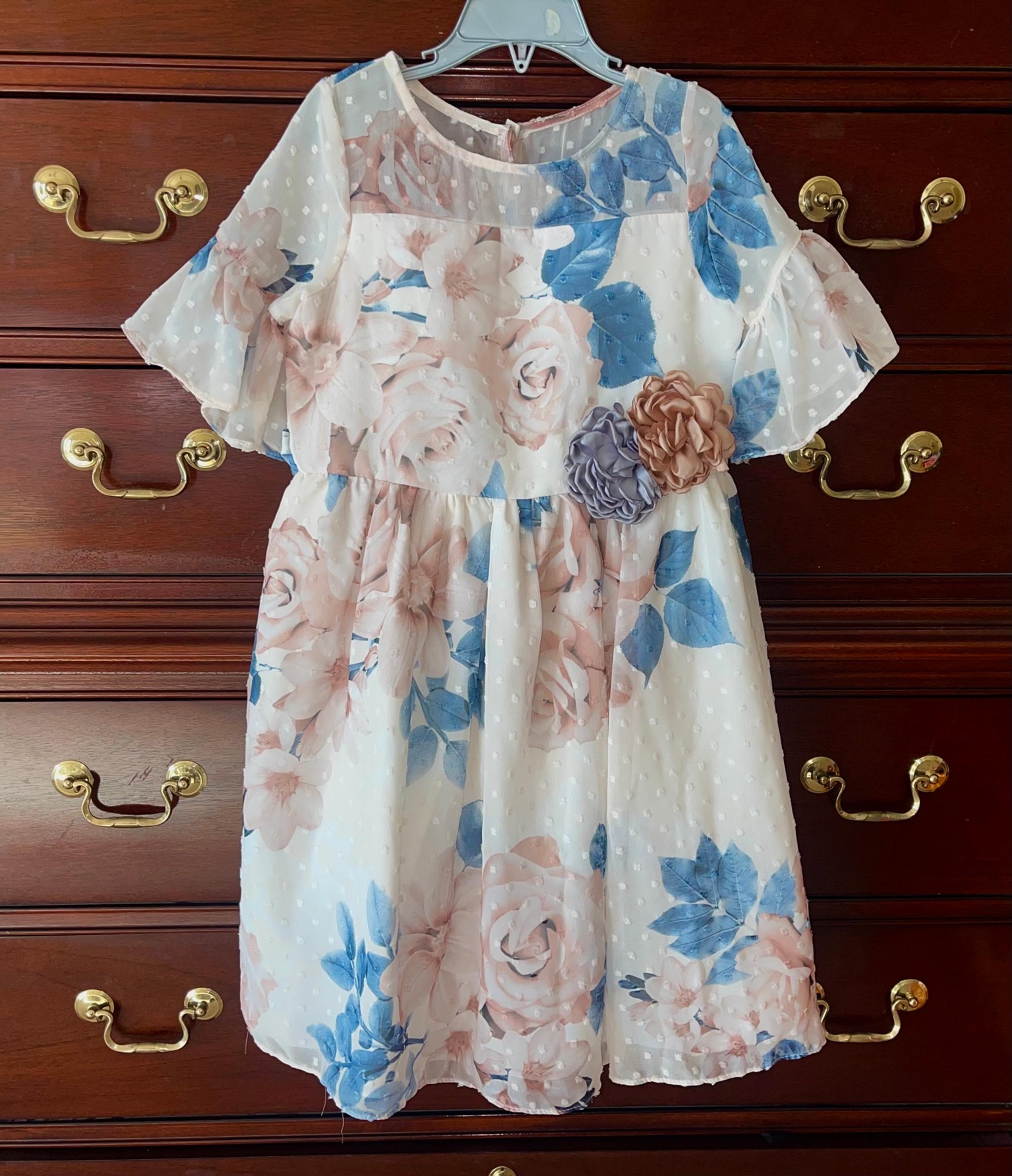 Laura Ashley Girls Ivory Floral Multi-layer Petticoat Spring Dress Size 6x