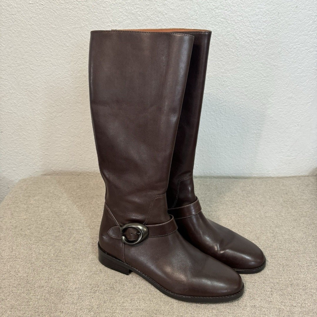 Coach Boots Women 10 Brown Bryn Tall Riding Signature Buckle Equestrian Luxury