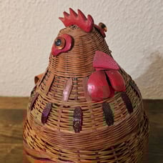 Chicken Wicker Basket Vintage Farmhouse Japanese /Enamel Cup/Container Liner.