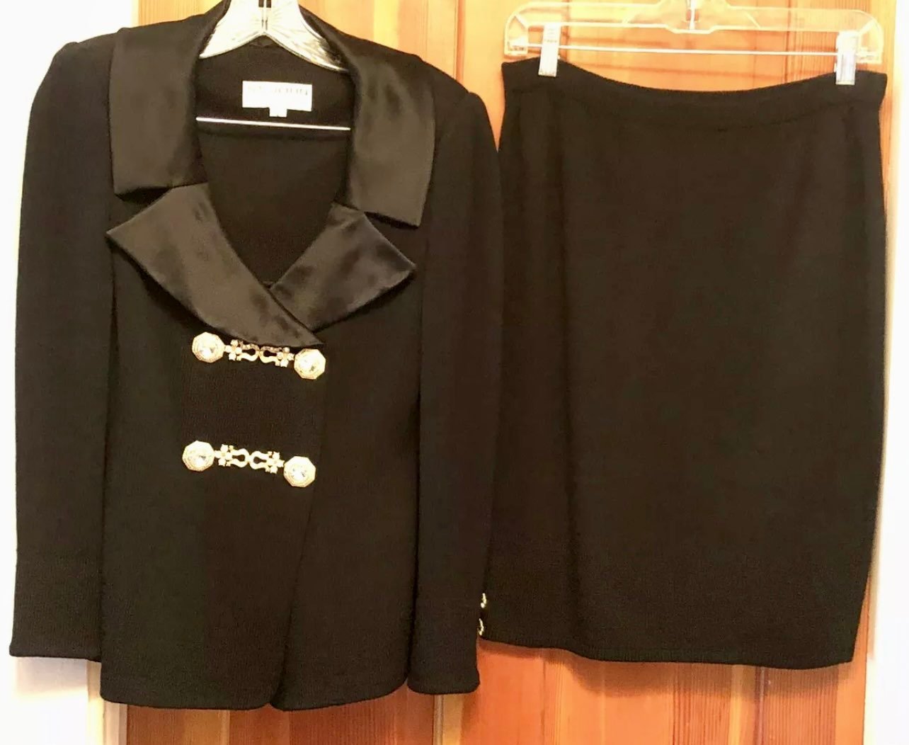 Vintage St. John Evening Marie Gray Suit With Gold & Crystal Accents