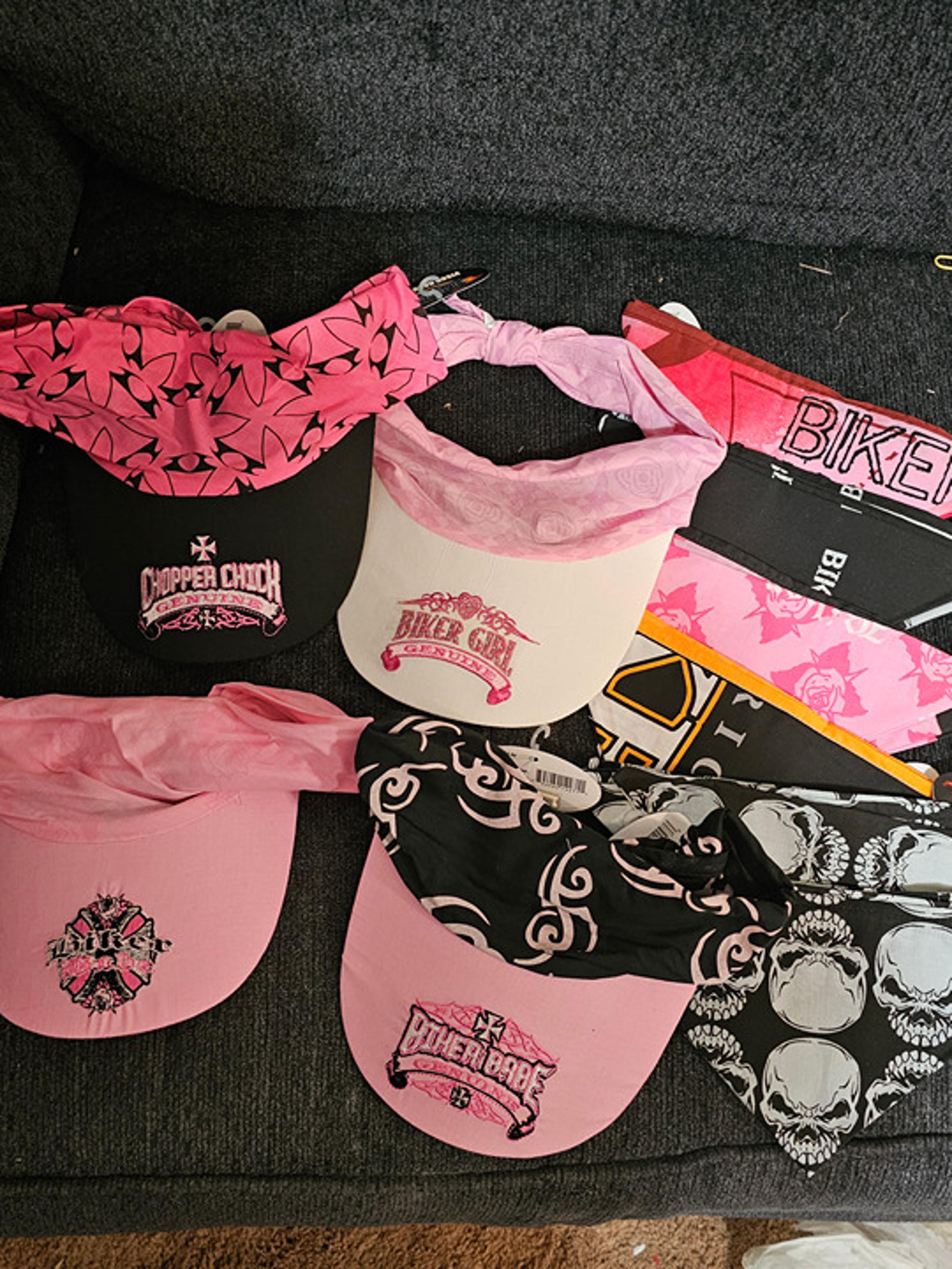 Biker Girl visor hats and scarfs to match New set 3 hats/5 scarfs.