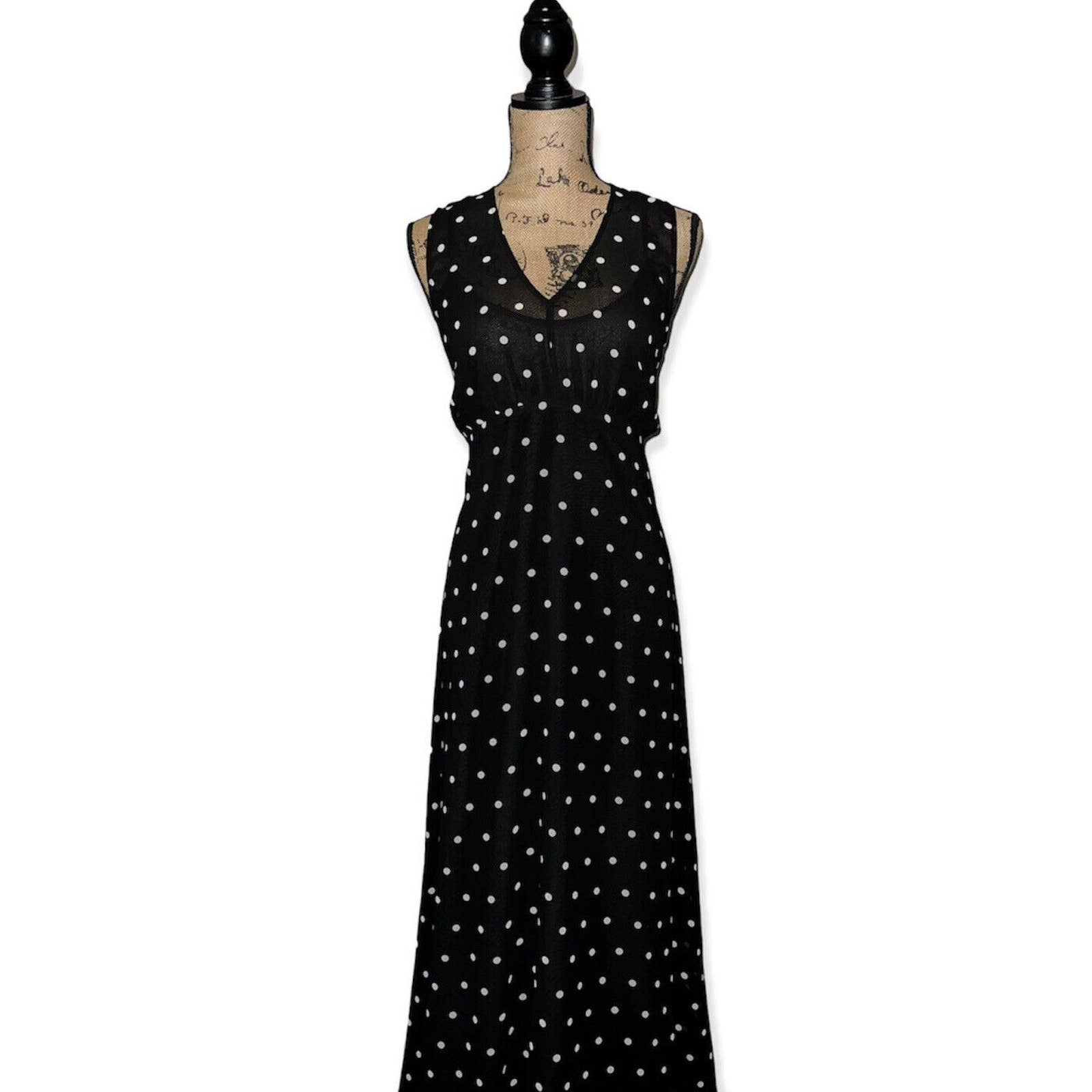 JUICY COUTURE BLACK LABEL WHITE POLKA DOT ON BLACK Y2K MAXI DRESS 6