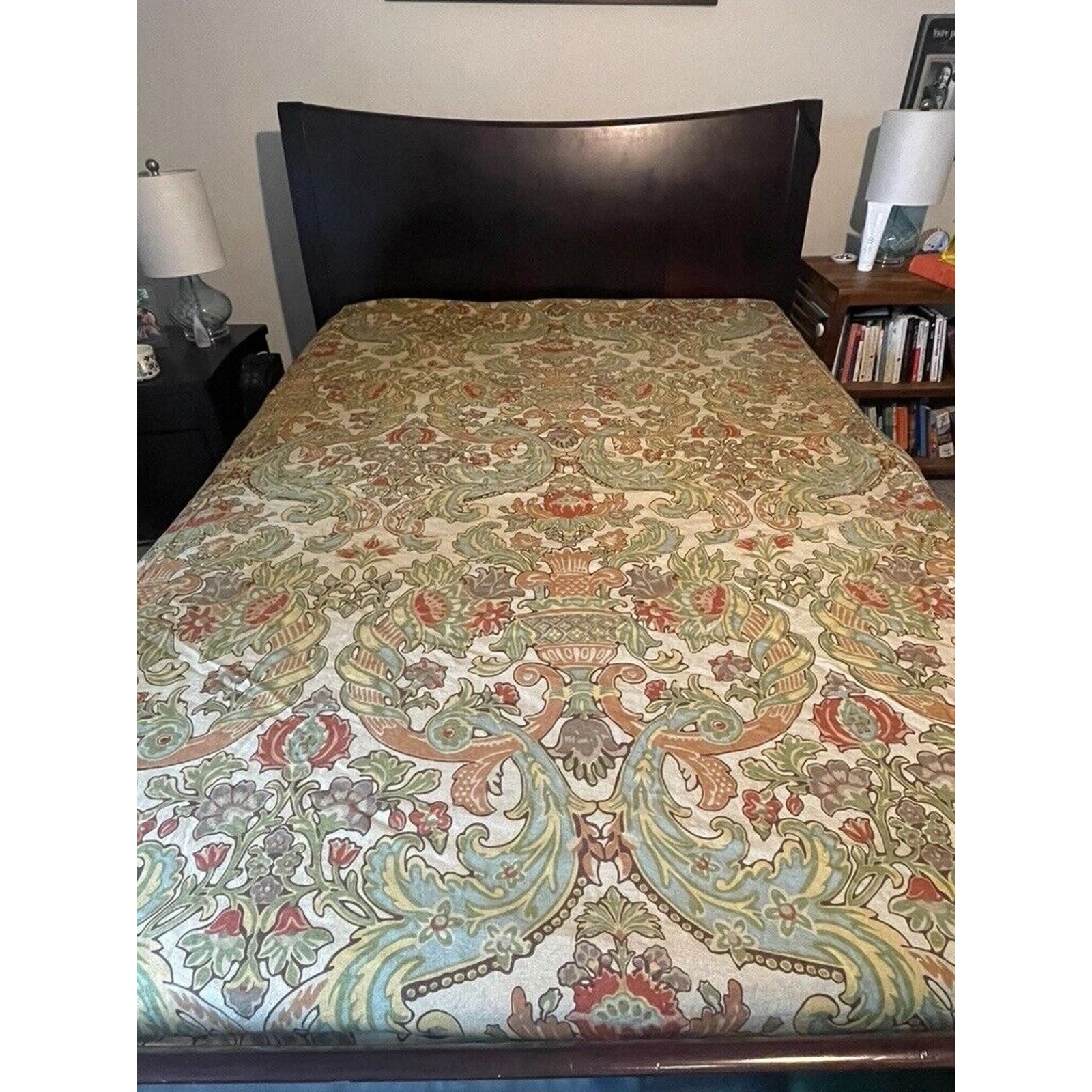 Pottery Barn SIMONE Floral KING Duvet Cover Cotton Linen Blend Piping Detail