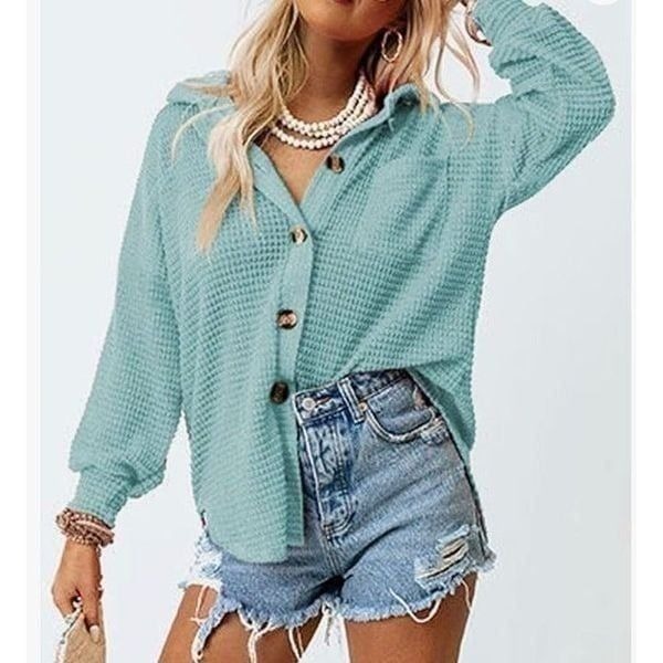 Waffle Knit Button Down Shirt