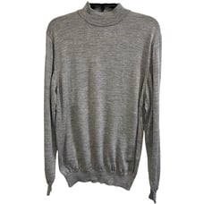 Mens Mockneck Sweater 100% Extra Fine Merino Wool Gray Made in Italy Size Large