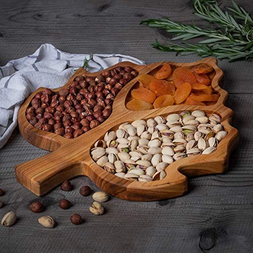 Wooden Serving Platter Maple Leaf, Handmade Charcuterie Board Sectional Wooden S
