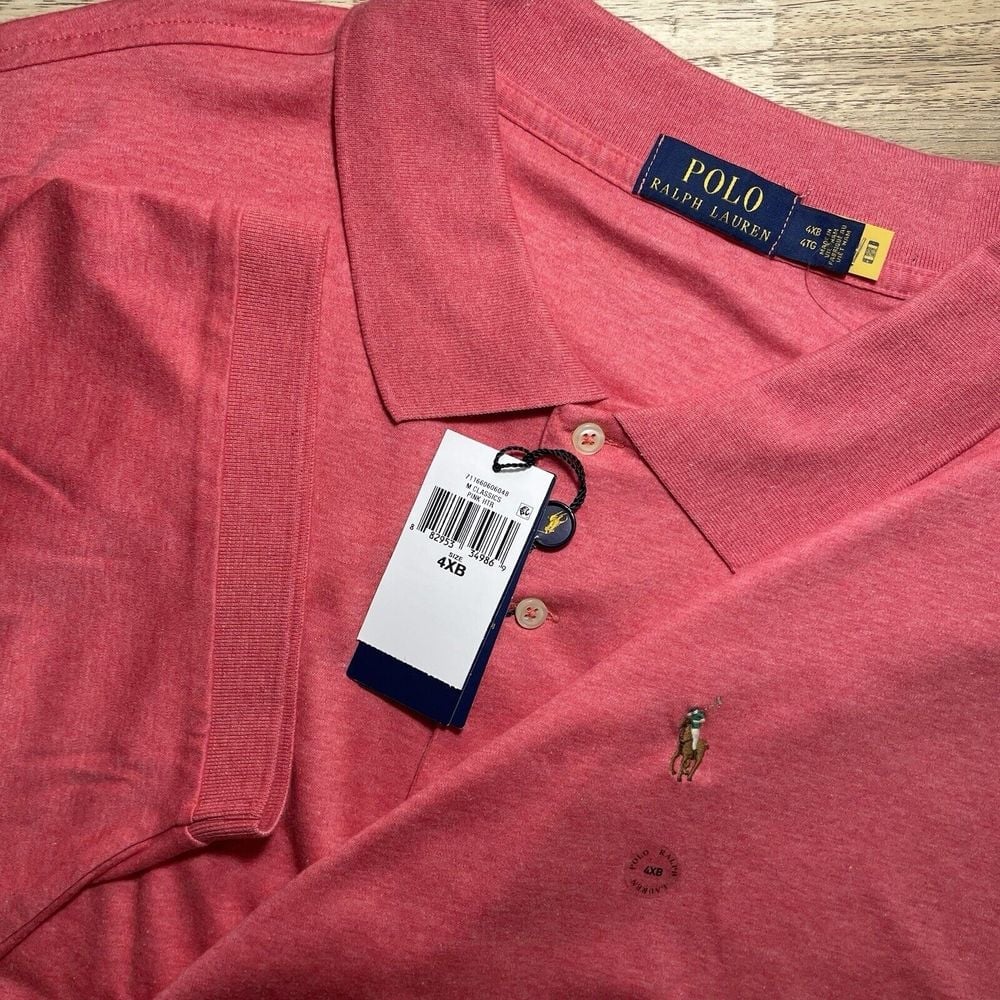 Polo Ralph Lauren Cotton Casual Short Sleeve Polo Shirt Heather Red Men 4XB Pony