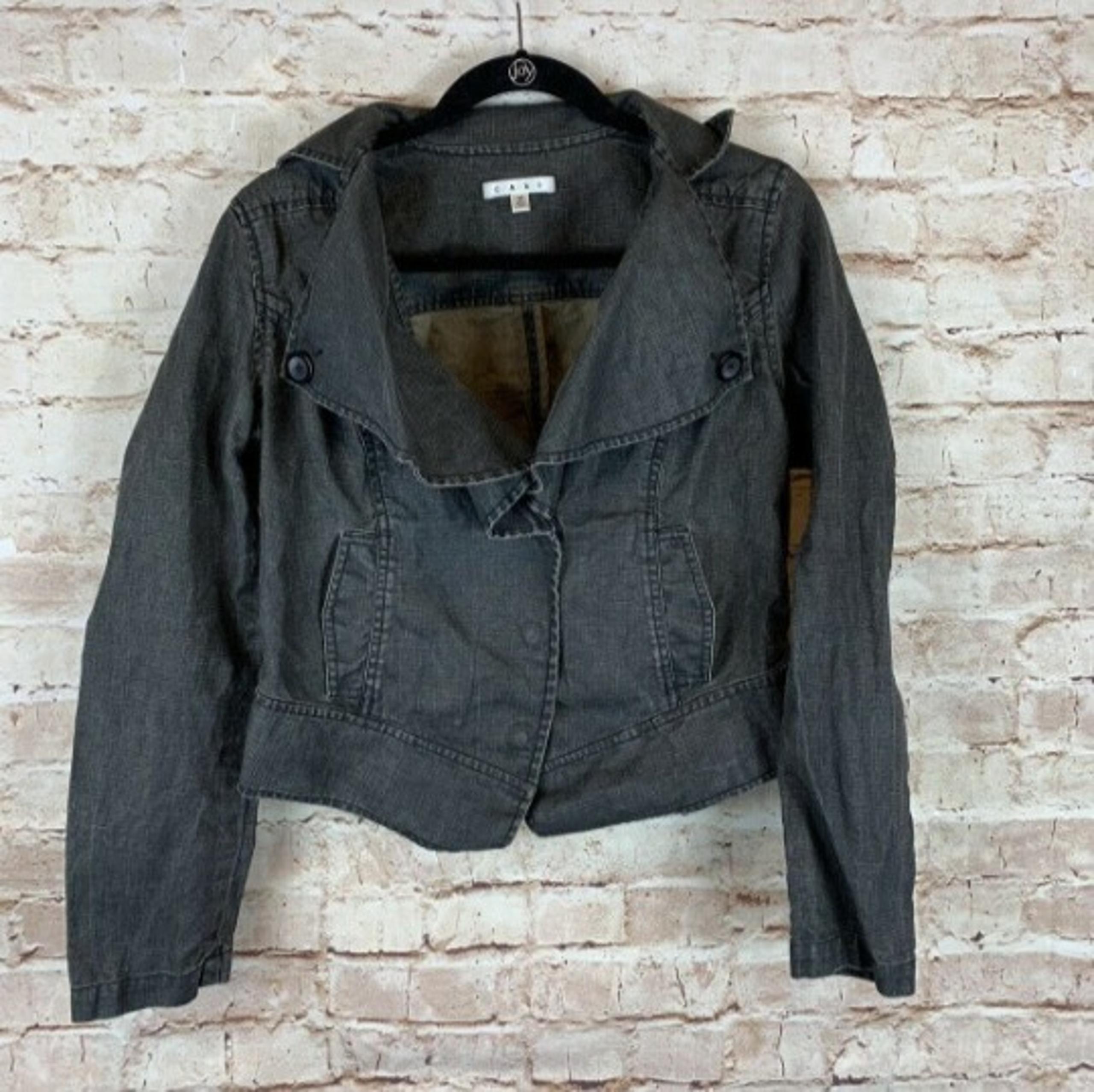 CAbi 901 women Jacket M Black waxed linen moto snap front bomber career cropped