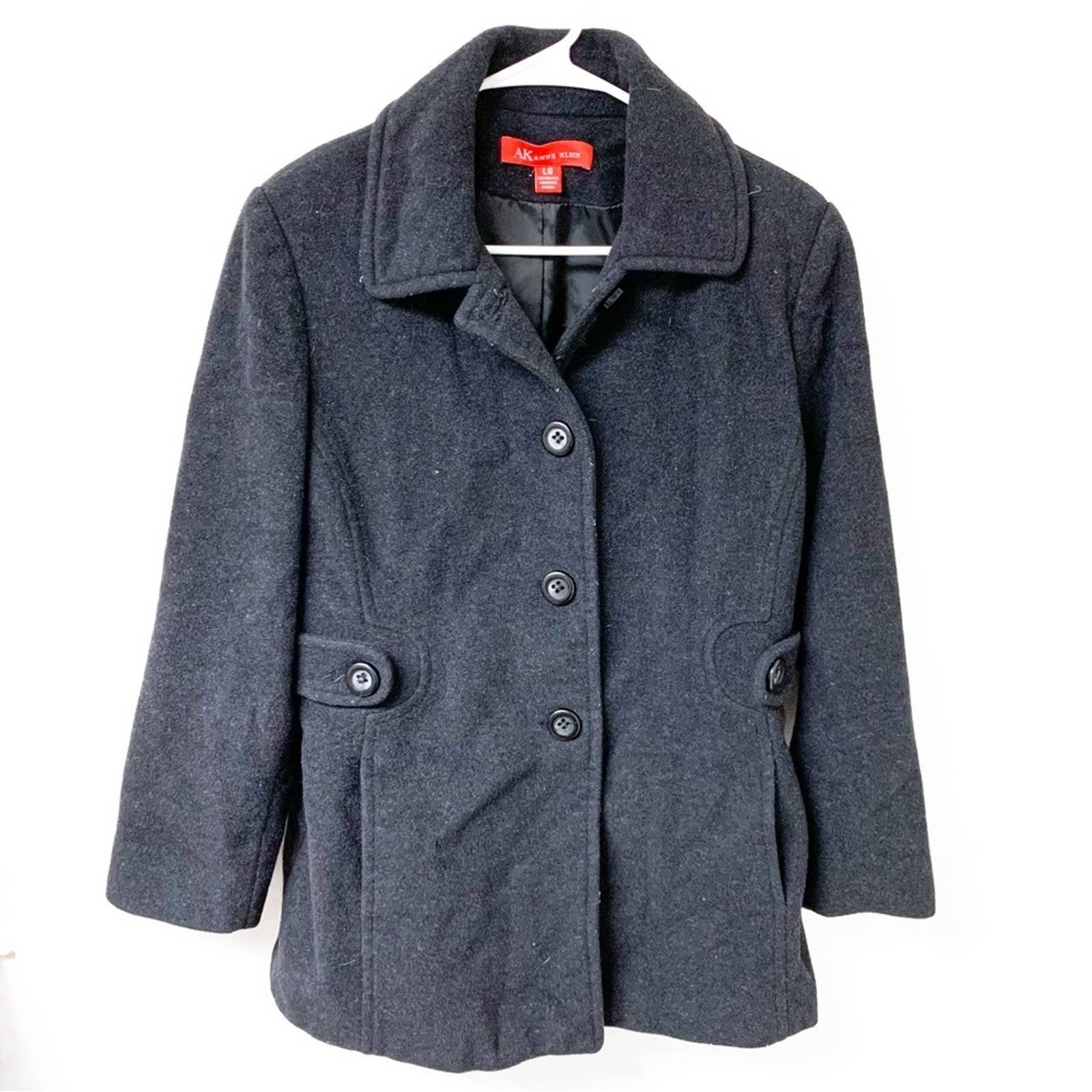Anne Klein Black Wool Pea Coat Size Large