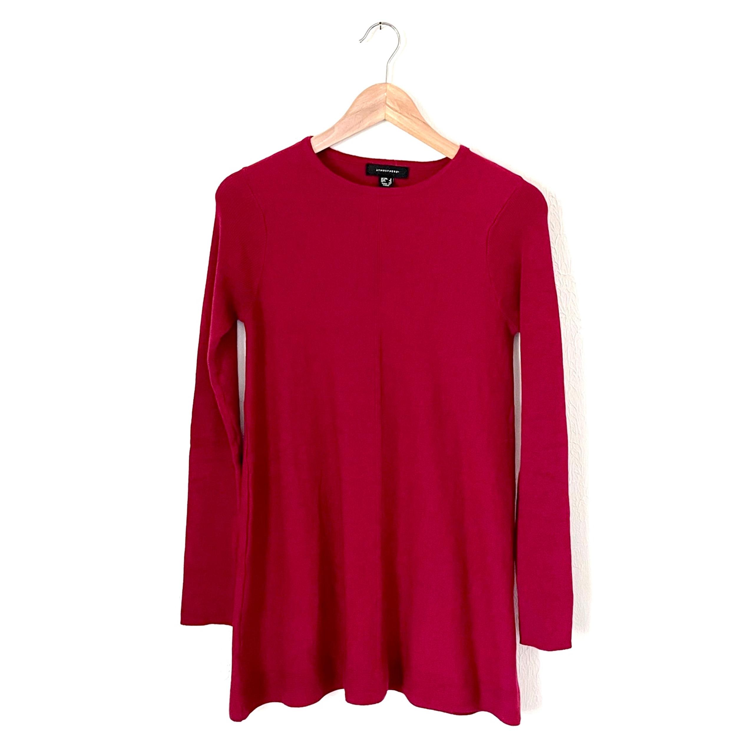 Atmosphere Red Tunic Sweater Knit Size 4 Viscose Long Sleeve Crew Neck Holiday