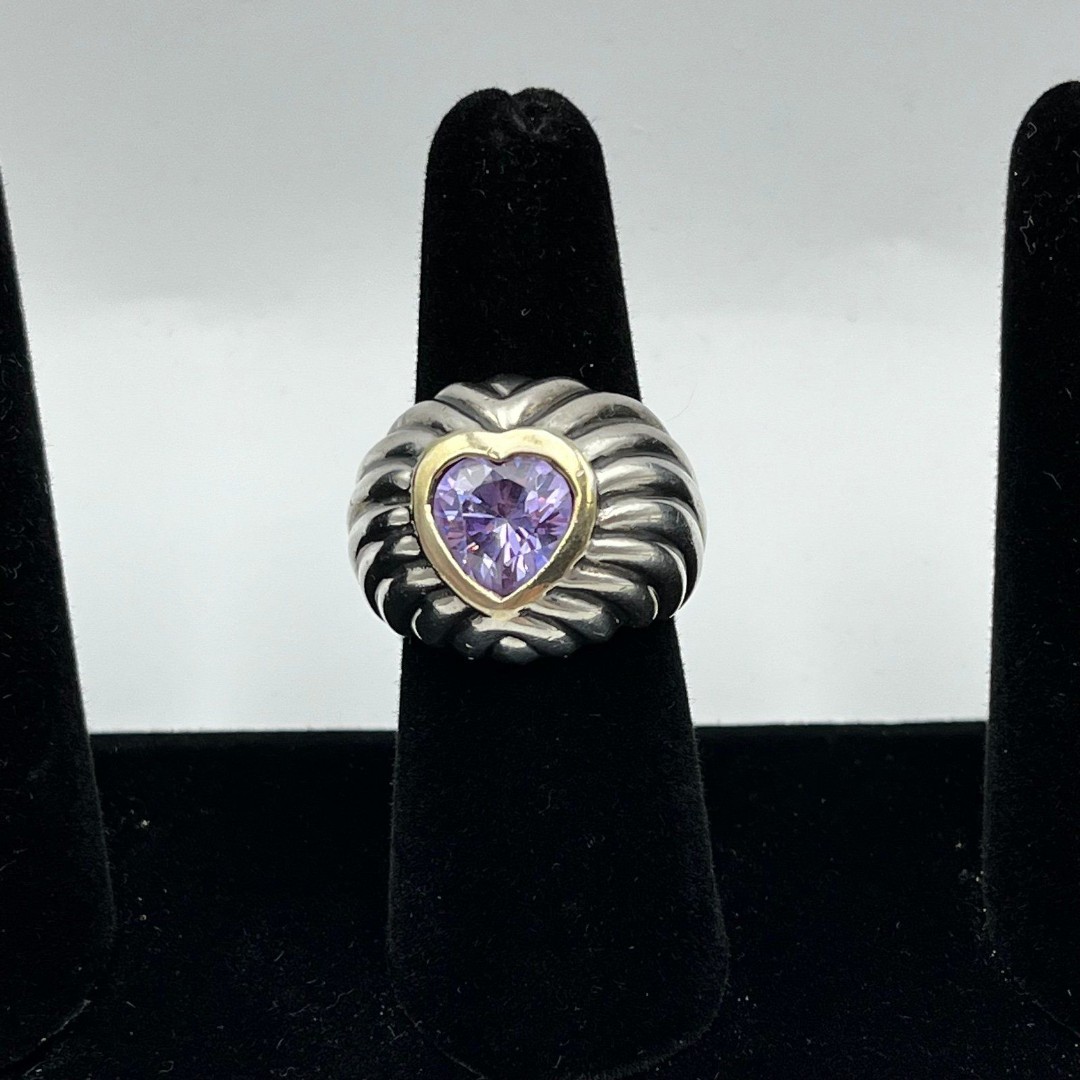 unisex Sterling silver purple heart chunky Ring size 8