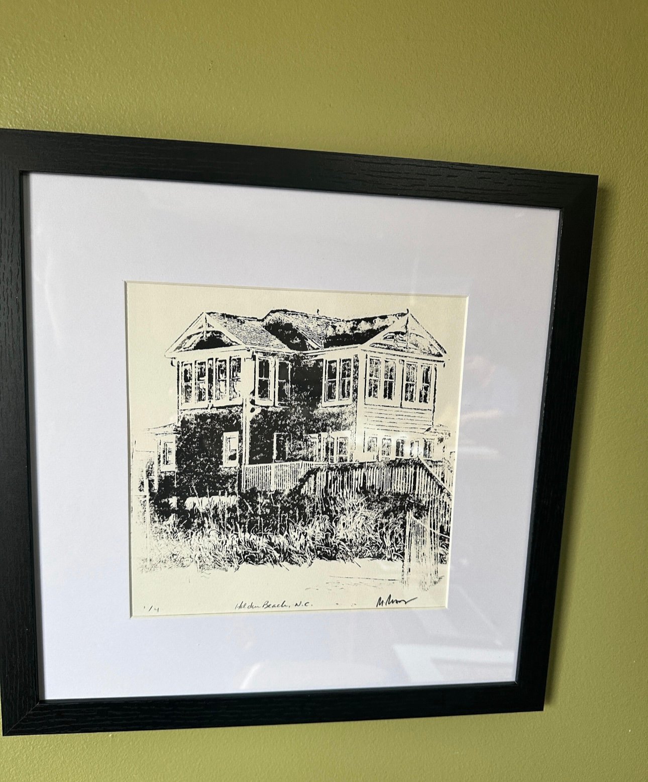 Framed Handmad Holden Beach House Wood Block Print