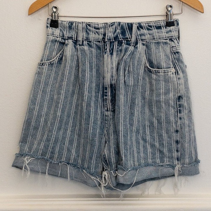 Free People We The Free Striped Denim Cutoff Shorts Size 26 High Rise