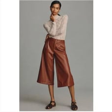 NWT Anthropologie | Brown Faux Leather Culottes Wide Leg Pant, 14
