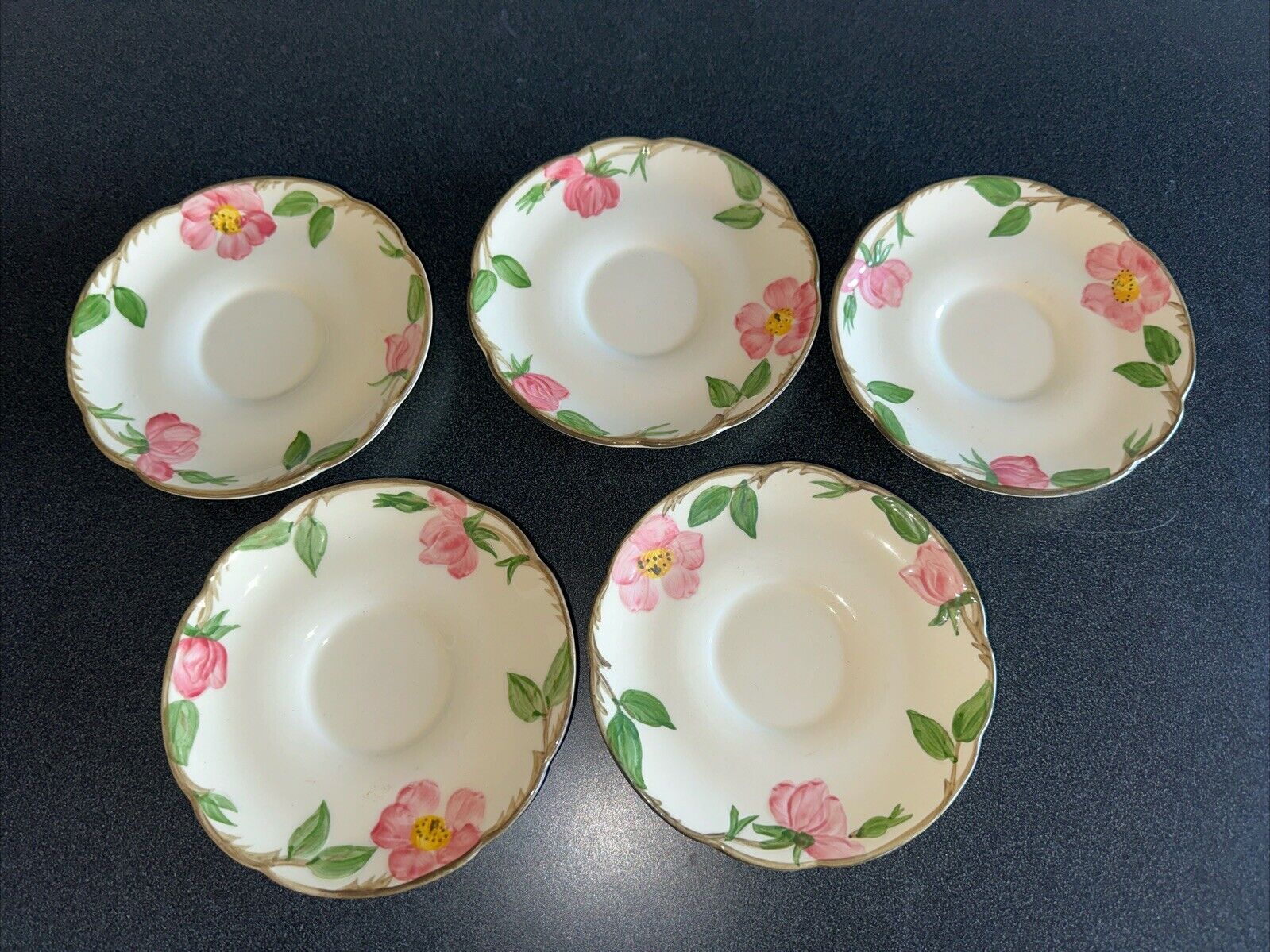 SET OF 5-Franciscan Desert Rose Tea Cup Saucers Vintage Made in USA