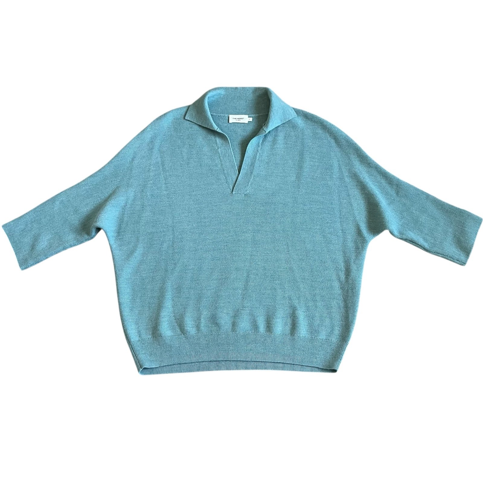 The Reset R Label Women’s Polo Sweater Sz M Teal 100% Wool Preppy Hamptons EUC