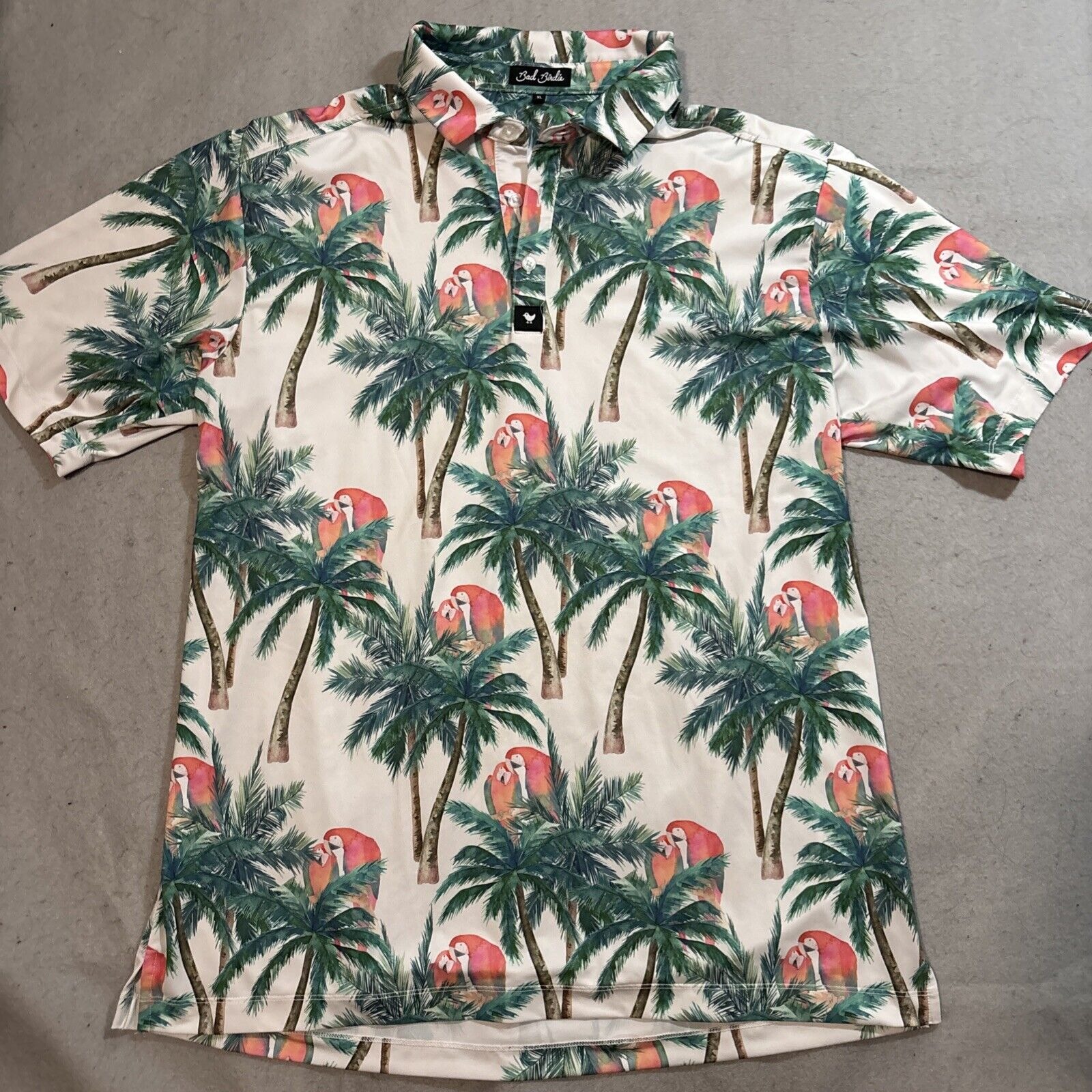 Bad Birdie Hawaiian Tropical Print Polo Golf Shirt Men's XL Excellent