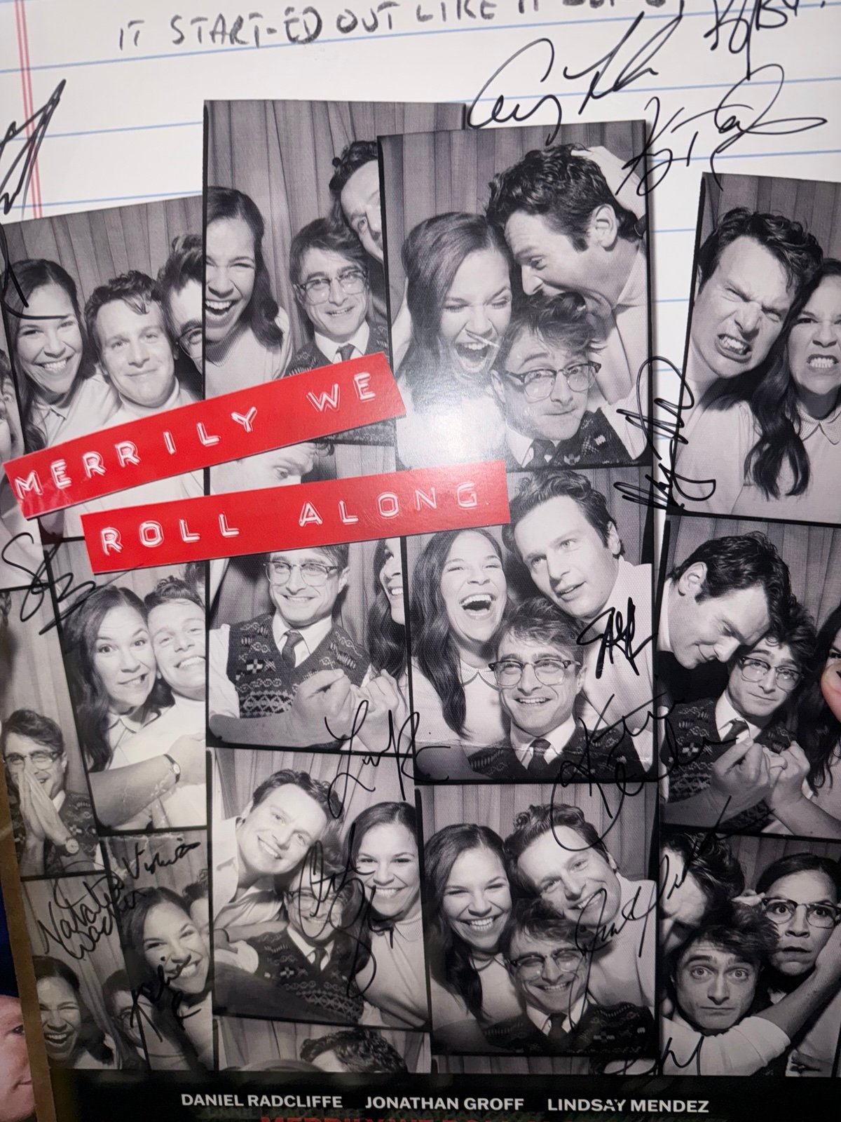 Merrily we roll along cast signed Broadway poster musical Groff Radcliffe Potter