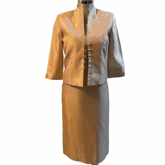 Jessica Howard Formal Dress Suit Blazer 2 Piece Pearl Wedding Party Modest Midi