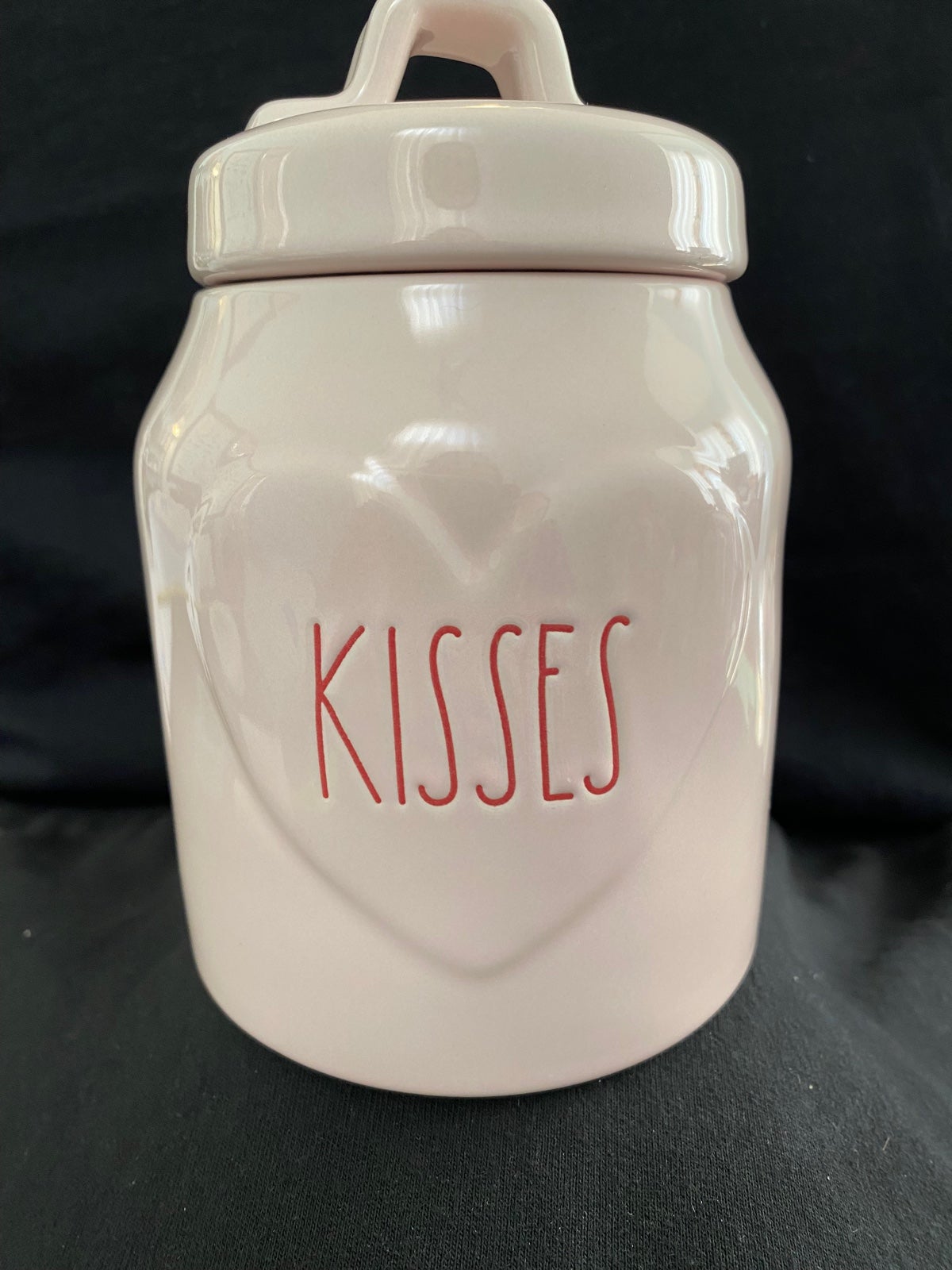 Rae Dunn Baby Pink KISSES Jar/Canister NEW Conversation Heart