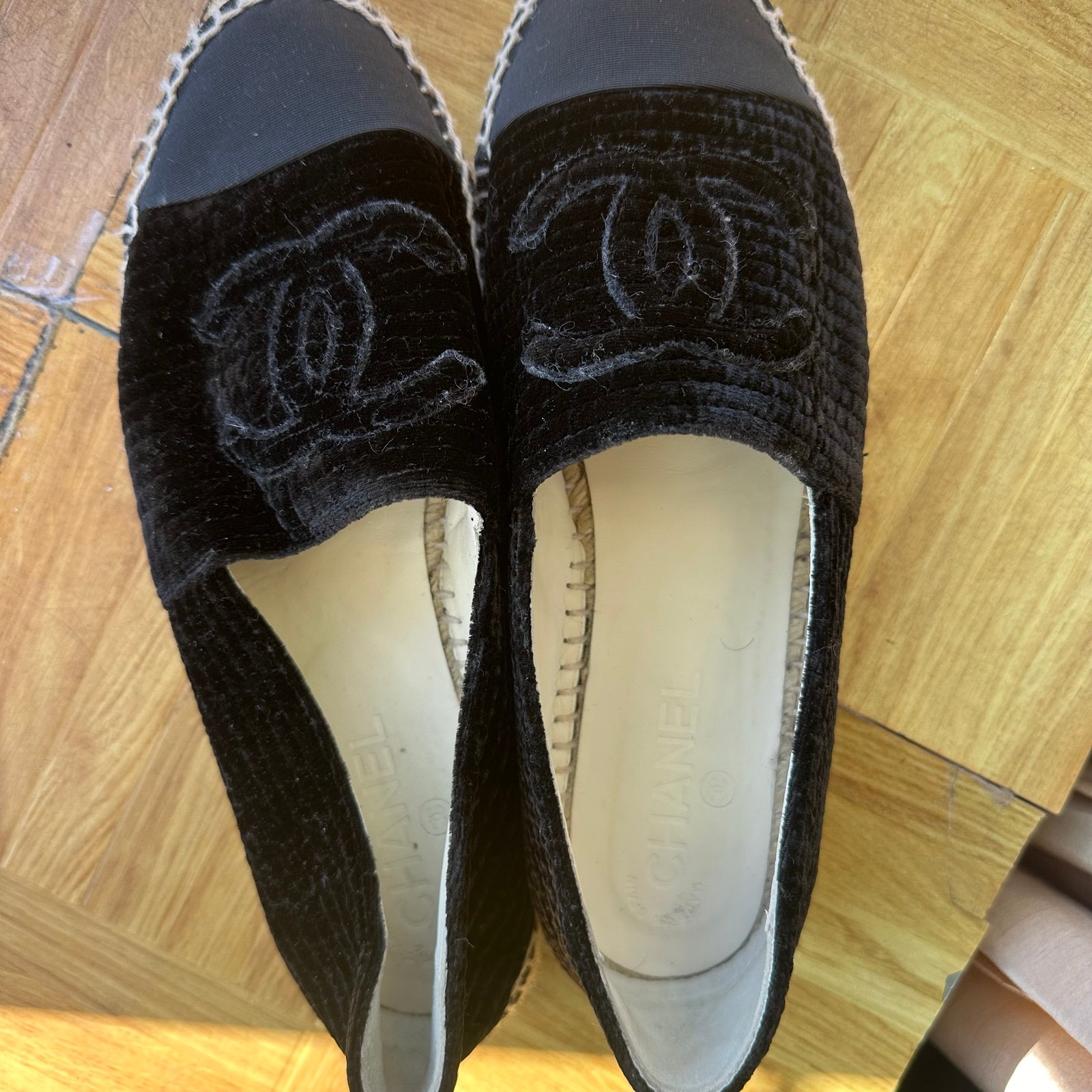 Authentic Chanel Black Velvet Espadrilles