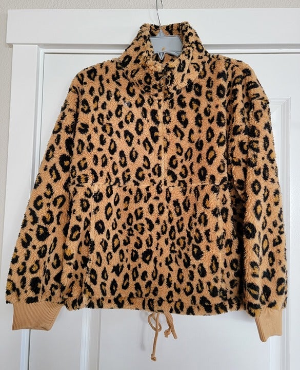 *Size S* Billabong Time Off Sherpa Half-Zip Sweatshirt Leopard - Brand New!