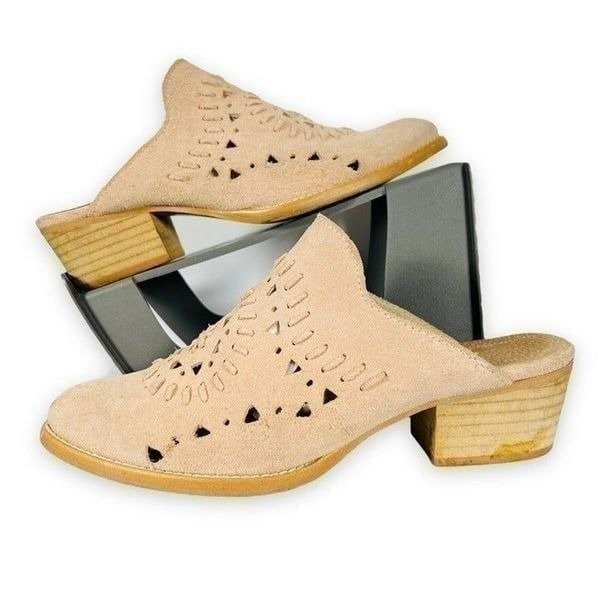 Musse & Cloud Nanette Laser Cut Suede Mules Pink Women's 7.5-8