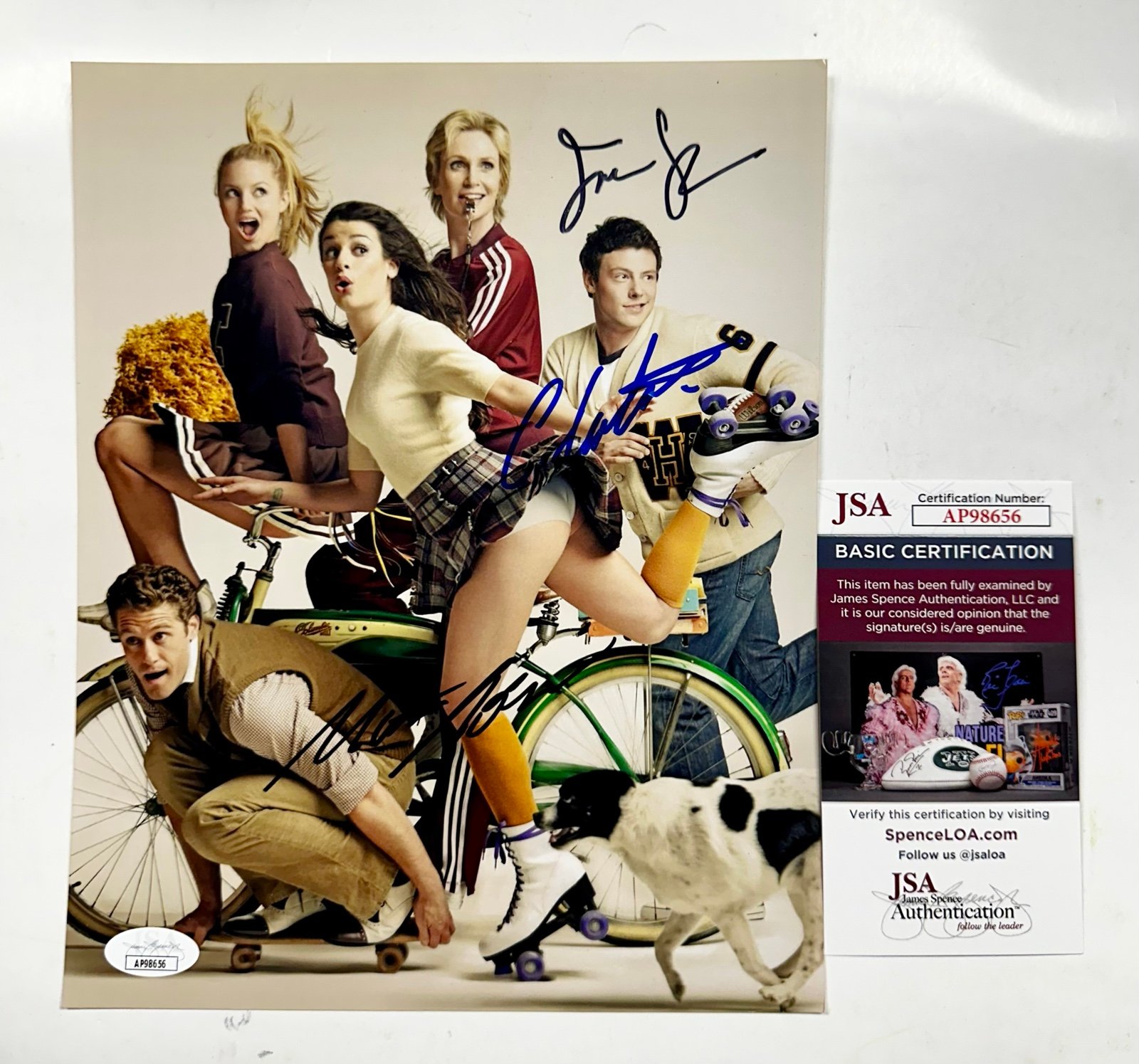 Cory Monteith, Matthew Morrison & Jane Lynch Signed Glee 8x10 Photo With JSA COA