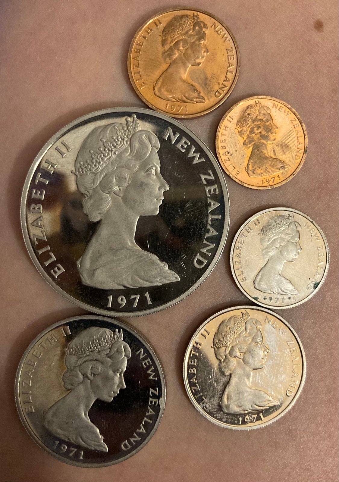 Elizabeth II 6 set coin collection 1971 New Zealand