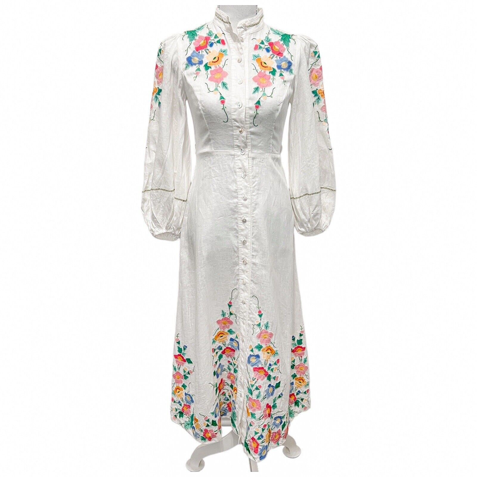 Zimmermann Fiesta Appliqué Balloon Sleeved Midi Dress Size 0/US 4