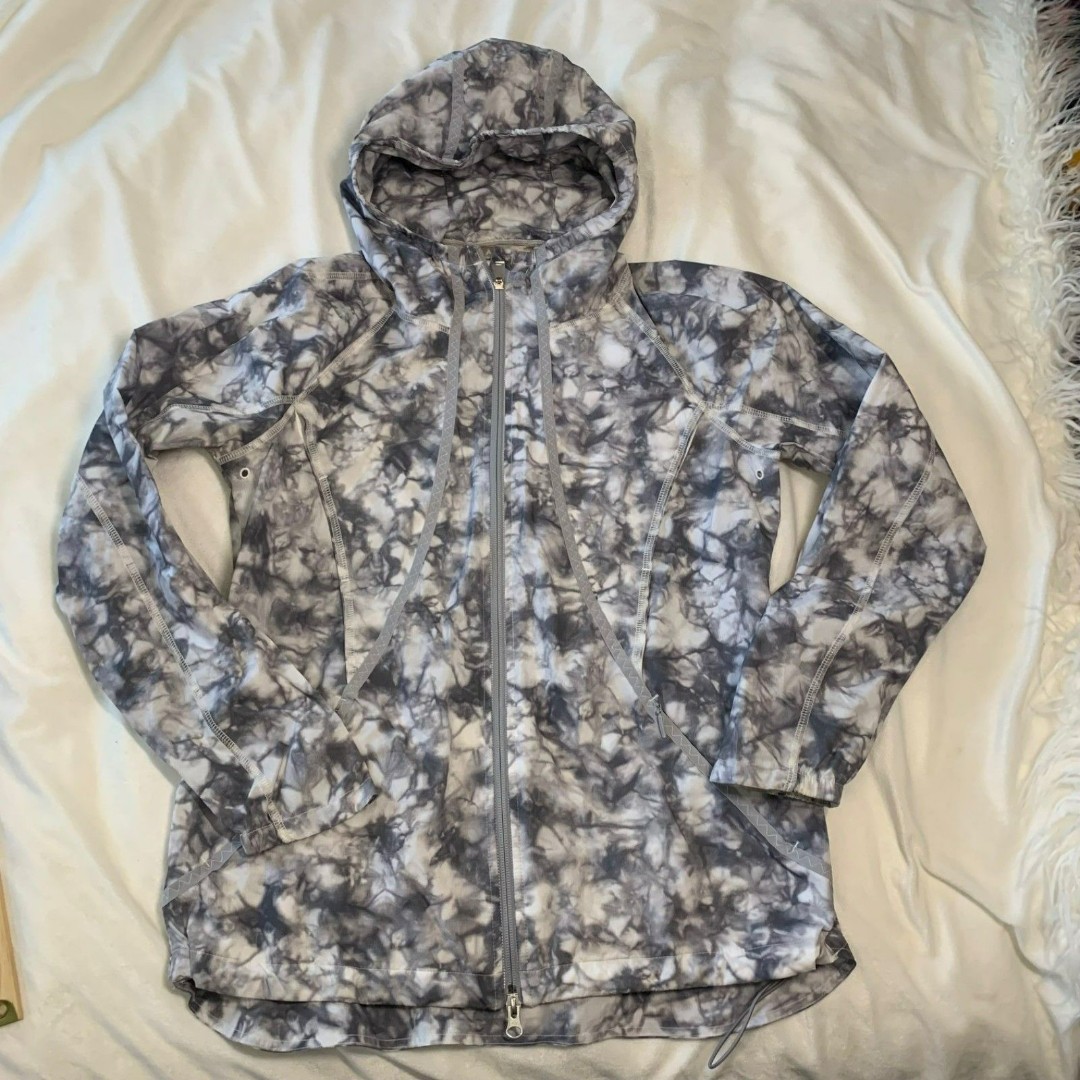 Athleta Gray White Tie Dye Running Windbreaker Jacket XS
