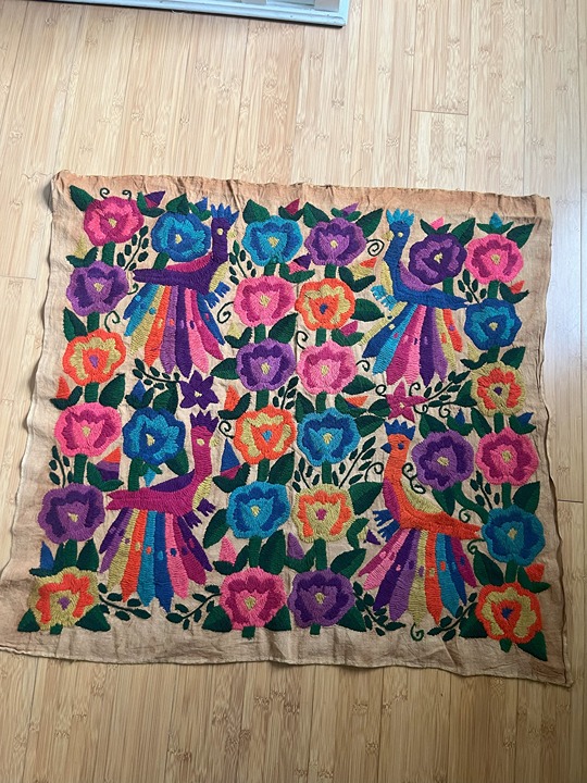 Vintage 1970's Tenango Otomi Mexican Tapestry Embroidery Crewel - 32 in x 32 in