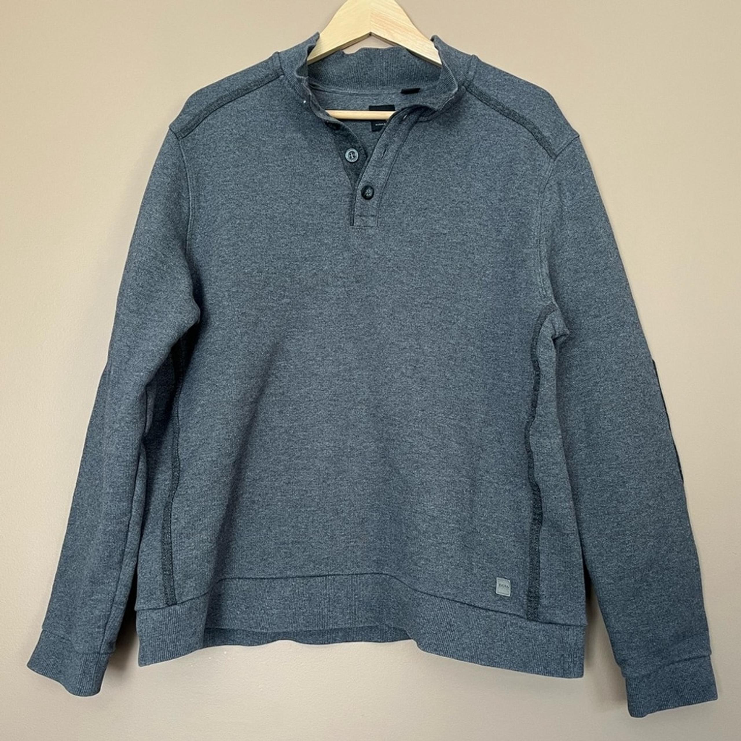 {BOSS by Hugo Boss} Pullover Sweatshirt with Buttons in Grey - Mens XL