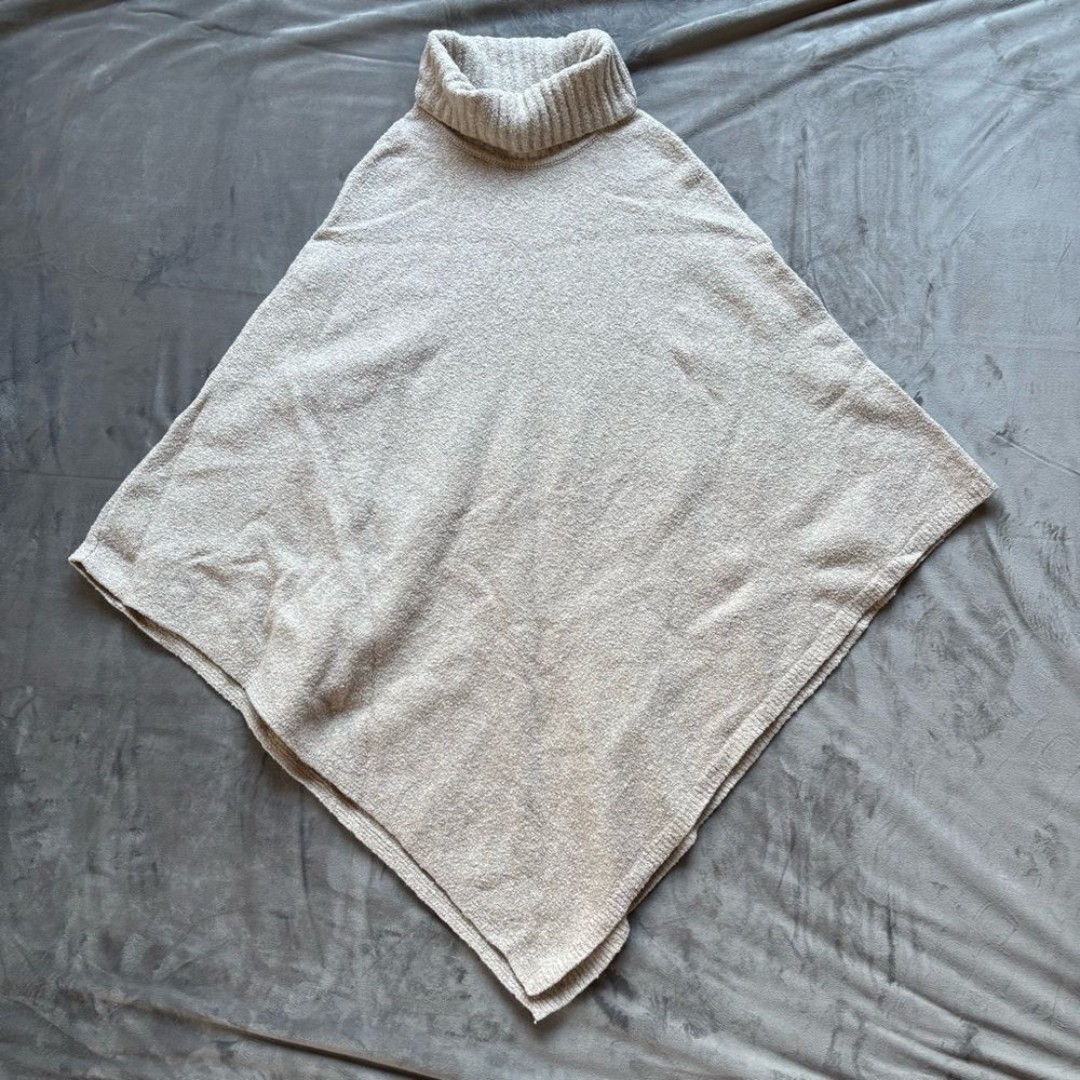 J Jill Turtleneck Sweater Poncho One Size Soft Knit Beige Tan Neutral Coastal