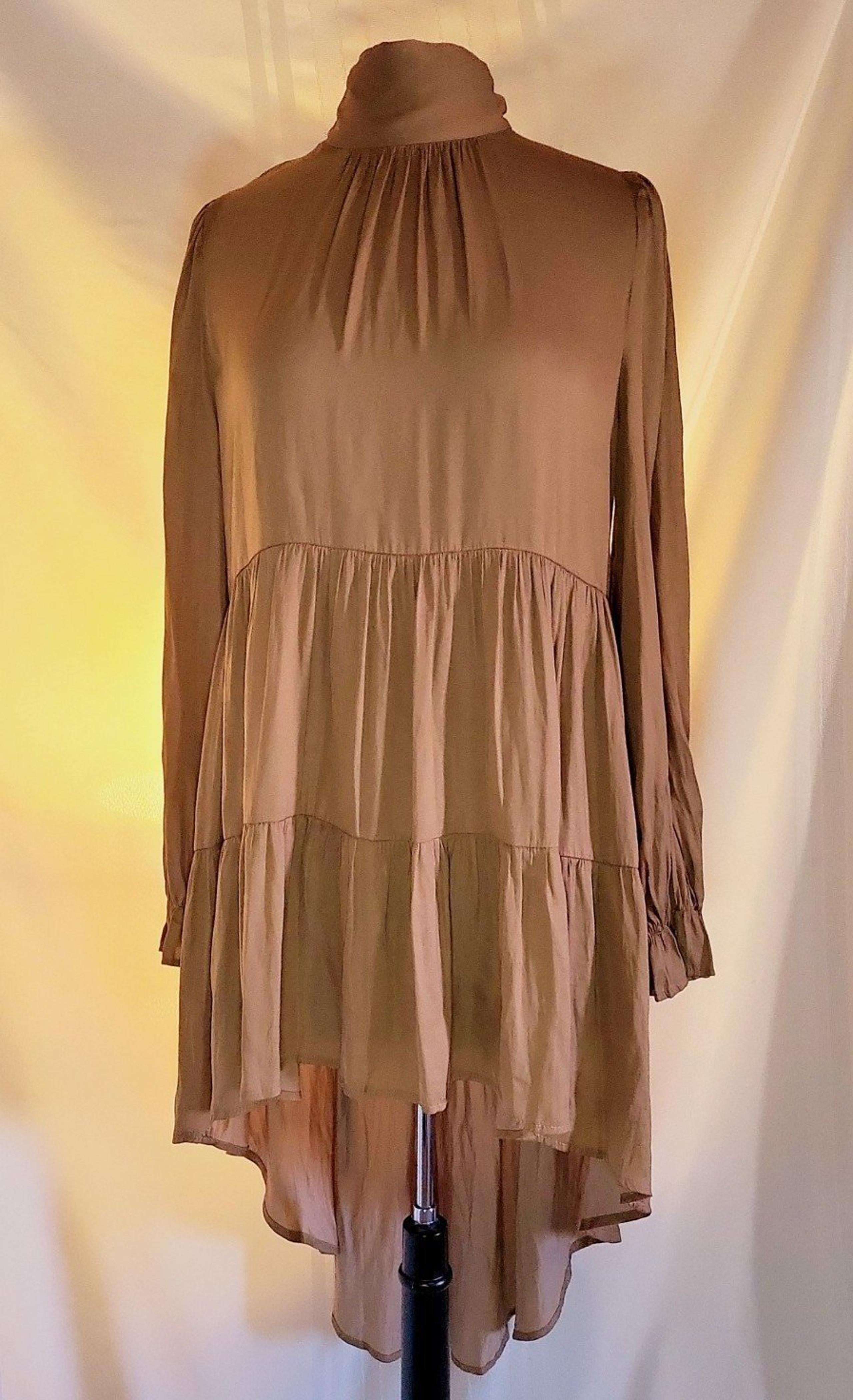 (NWT) Party Dress with Neck Bow Golden Brown Women's Hi-Low Dress - Size Lg