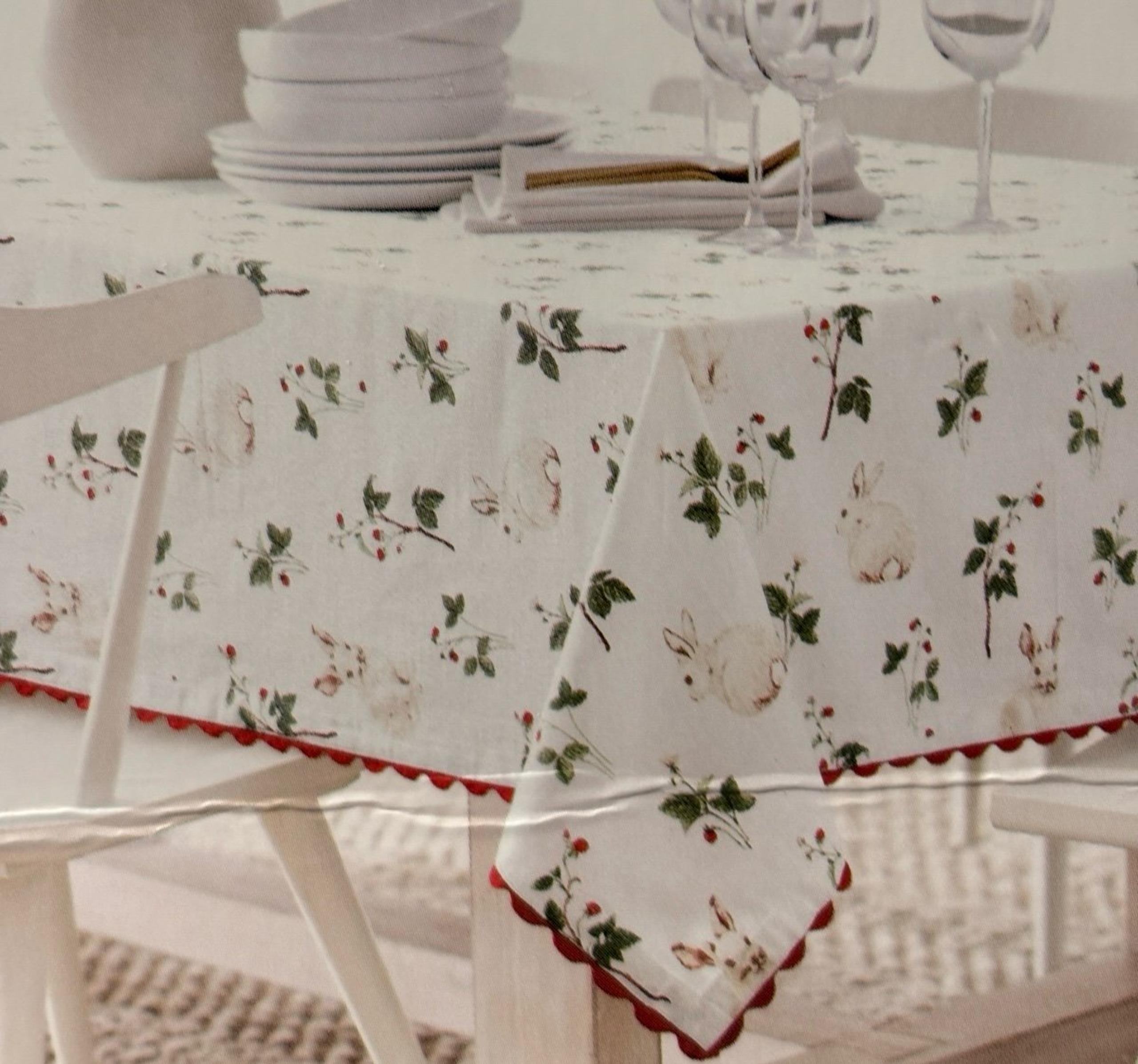 NEW Studio Curate Cotton Tablecloth w/strawberries, and bunny rabbits