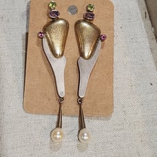 Vtg 1980s Stering Silver Peridot Amethyst Pink Sapphire Contem Pierced Earrrings