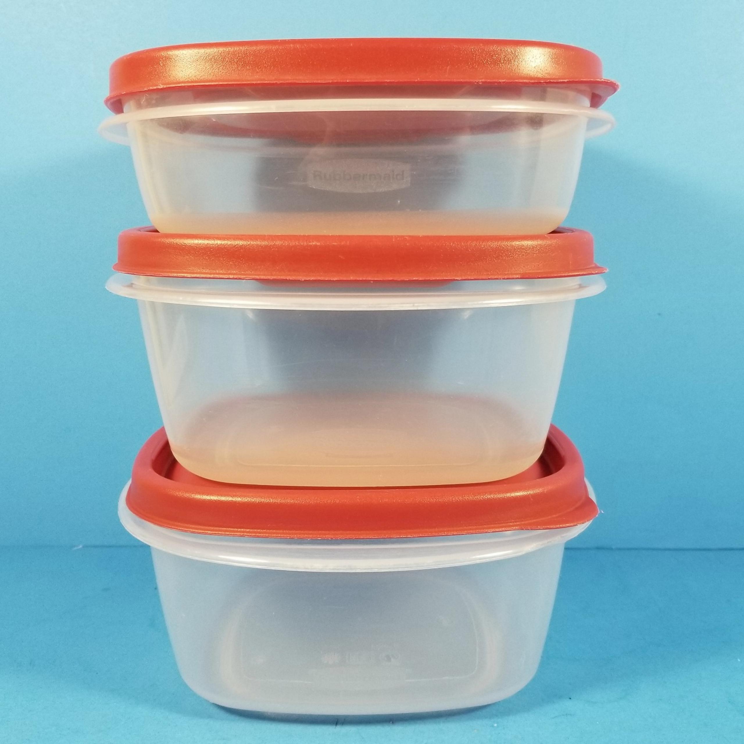 3 Rubbermaid Easy Find Storage Container Lot Red Lids Square Set 2x 5 Cups 3 Cup