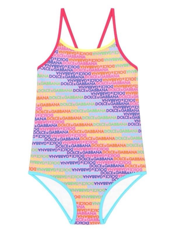 Dolce & Gabbana Girls Kids KLOGOMANIA RAINBOW PRINT One Pc Swimsuit SIZE 3 NWT