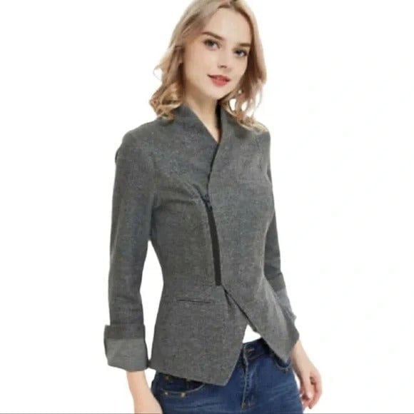 CAbi Moto Rebel Asymmetrical Zip Jacket Gray Size XS #3556 Like NEW!