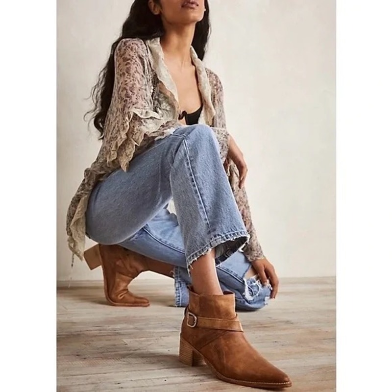 New Free People Back Loop Ankle Boots In Tan Leather | Color: Brown/Tan Size:8