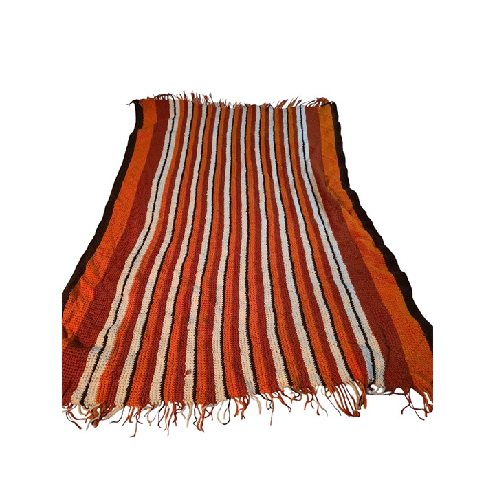 Vintage 70s Orange Sunset Striped Cozy Crochet Knit Afghan Blanket Throw