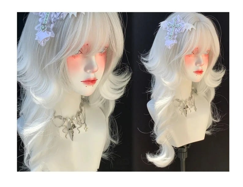 Grey White Long Loose Wave Wig for Women, Natural Wig for Girl