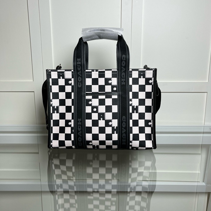 Coach Smith Tote with Checkerboard Print Black