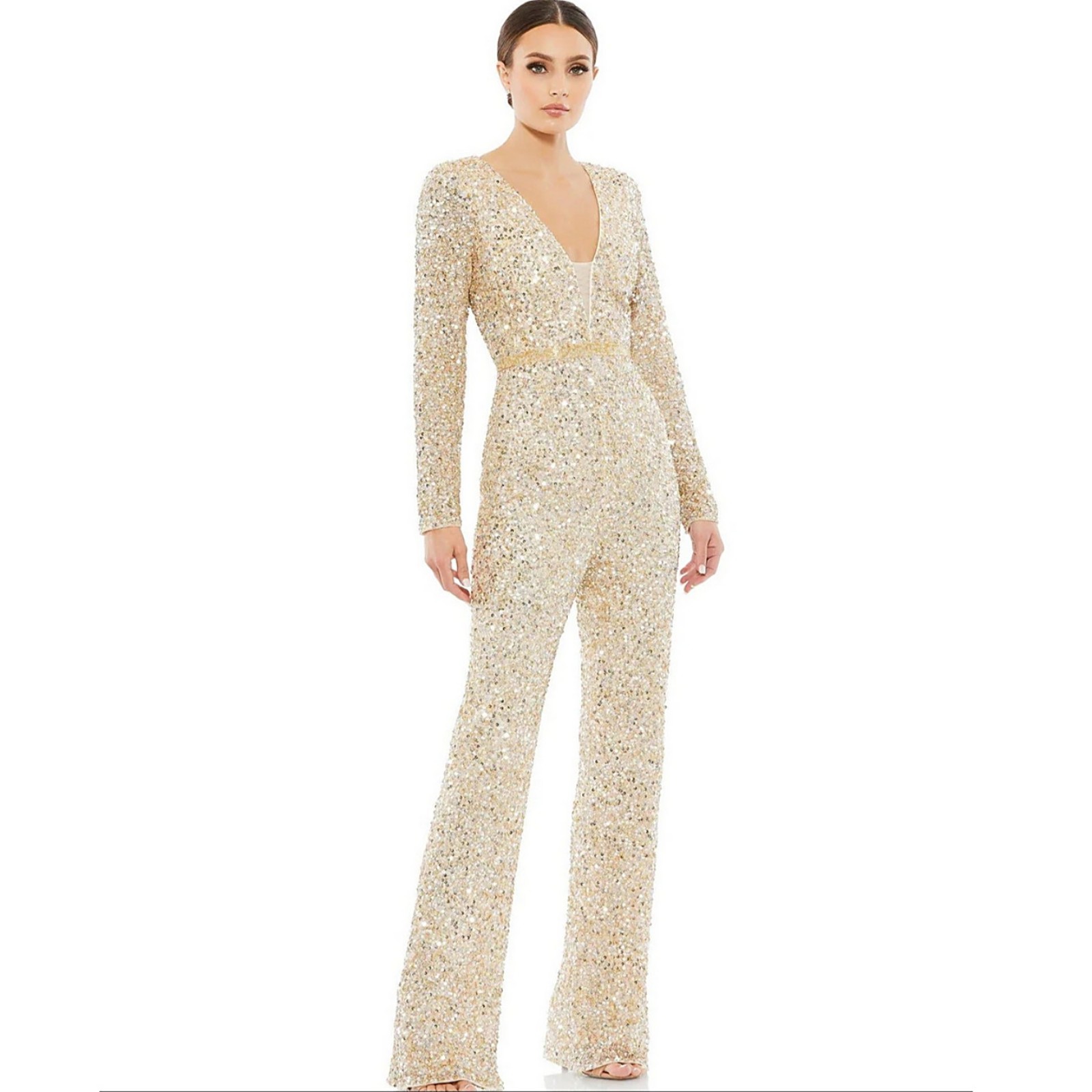 MAC DUGGAL size 8 Formal Long Sleeve Beaded Jumpsuit