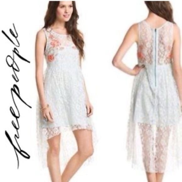 Free People Russian Nesting Doll Lace Hi-Low Dress Ice Blue Size XS