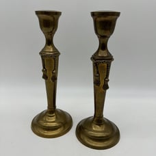 Vintage Brass Tassel Rope Taper Candle Holder Pair 9.75” Mantel Centerpiece MCM