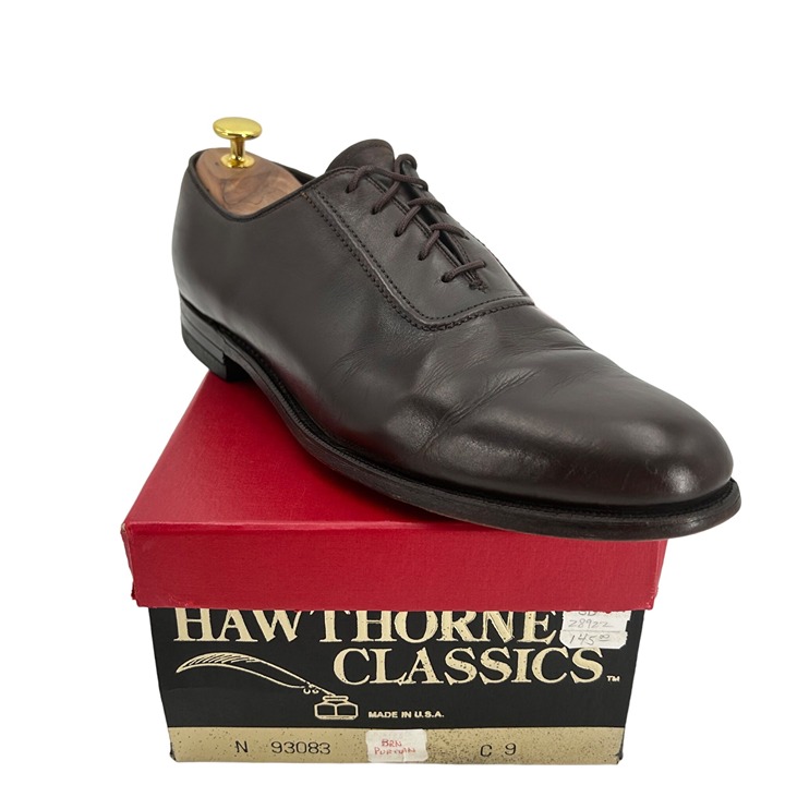 Vintage Hawthorne Classics Men's Brown All Leather Dress Shoes Oxfords Size 9C M