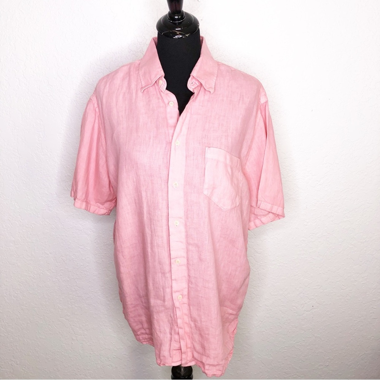 120% Lino light pink linen button down top classic lagenlook coastal beach